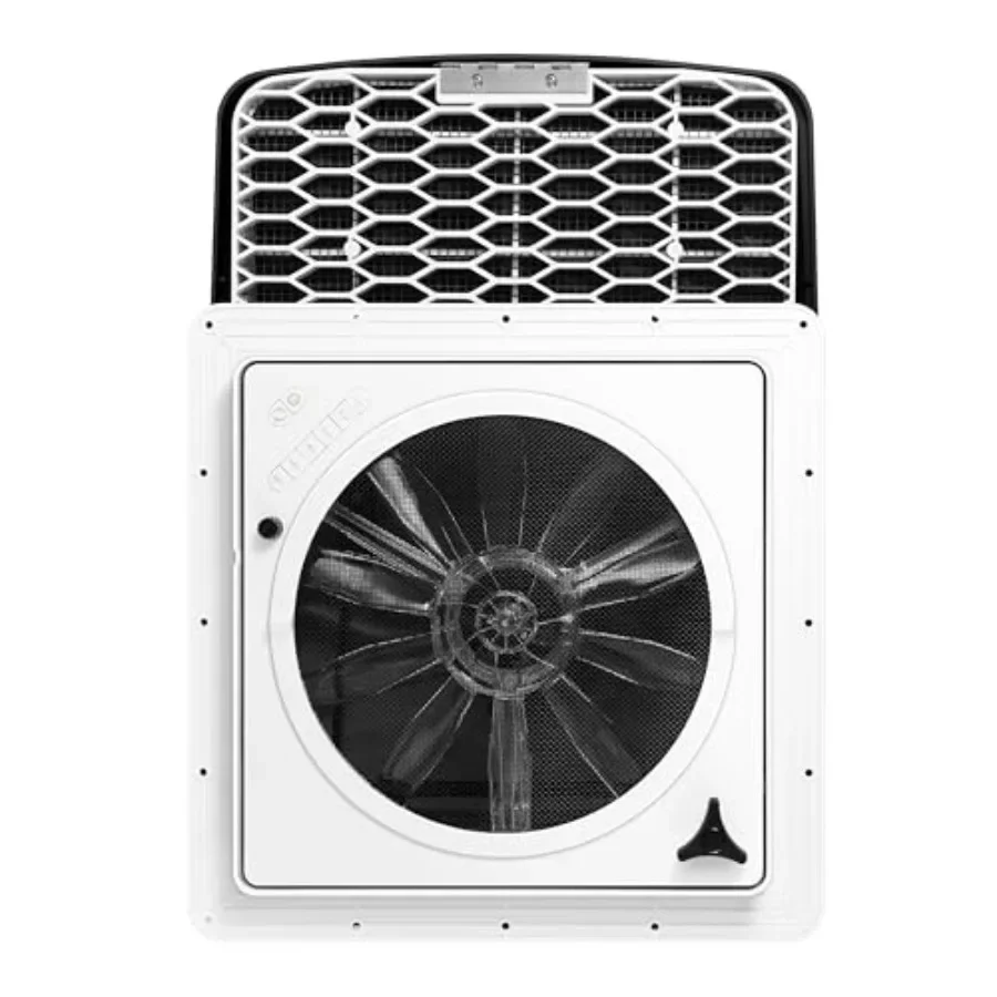 RV roof vent fan for ventilation, smoked polycarbonate, black, 6-speed reversible 12V with built-in rain shield, 14 x 14 view 4