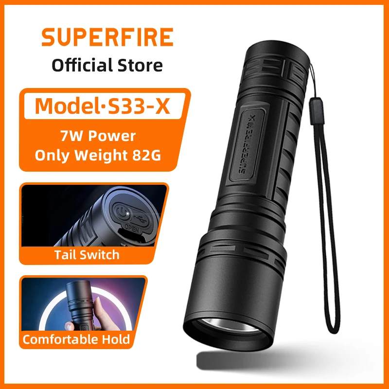 SUPERFIRE S33-X 7W Flashlight Mini LED USB Rechargeable Torch Light Camping Fishing Outdoor Emergency Lamp Portable Lantern