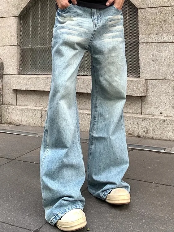 Amerikaanse retro vervaagde ijsblauwe uitlopende afslankjeans losse rechte high street broek voor heren jeugd casual jeans met rechte pijpen