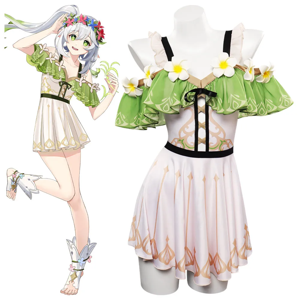 Nahida-traje de baño Kawaii con peluca para mujer, traje de baño Sexy de Anime, Genshin Roleplay Impact, bikini de verano