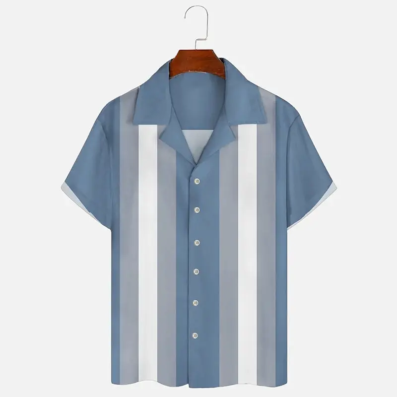 Fashion Stripe Print Shirts For Men Business Casual Summer Short Sleeve Button T-Shirt Comfortable Lapel Loose Top Men's Clothes