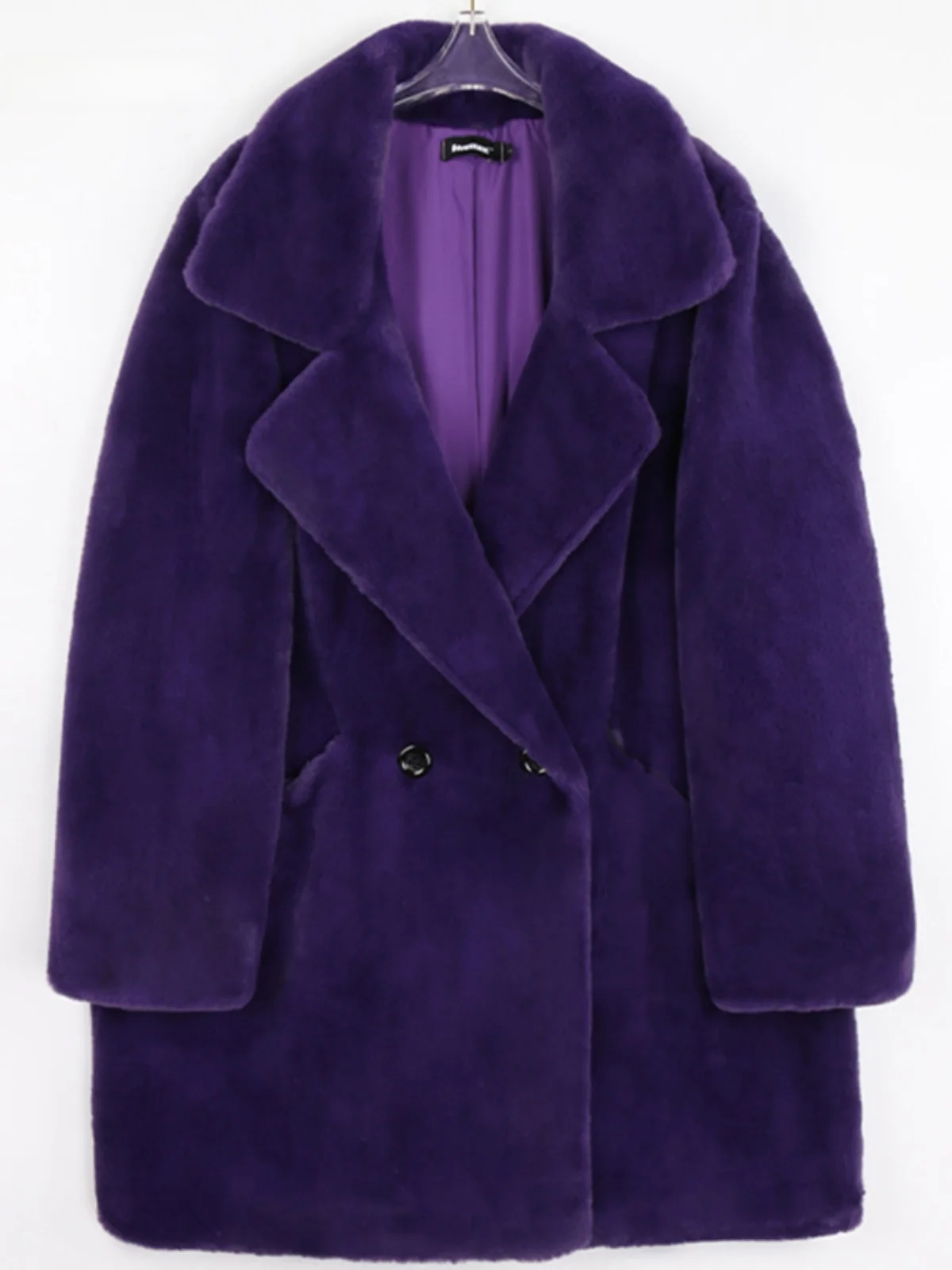 

Женское длинное пальто Nerazzurri оверсайз из искусственного меха, двубортное, свободного кроя, средней длины, модная верхняя одежда для молодежи