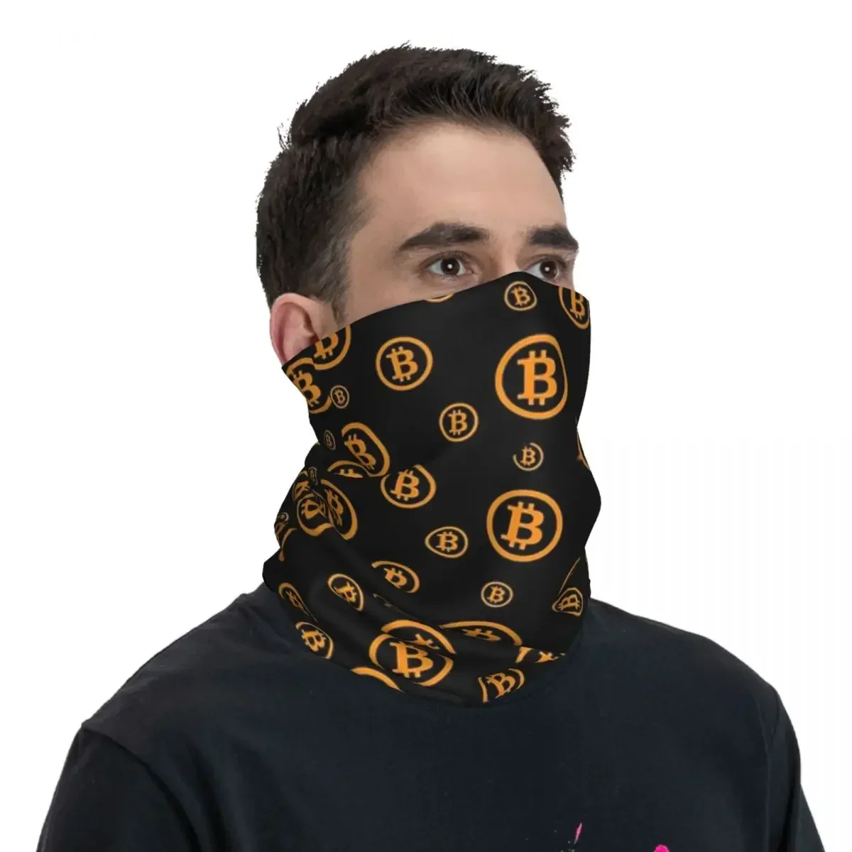 Bandana impressa criptomoeda Bitcoin para homens e mulheres, lenço criptomoeda, capa de pescoço, envoltório multifuncional, ciclismo Balaclava, adulto