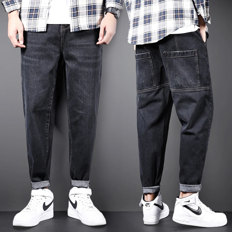 

Black Jeans Men Harem Pants Loose Fit Spring and Autumn Fashion Pockets Desinger Baggy Pants Motocycle Streetwear Jeans For Men