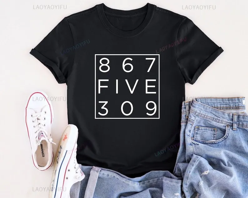 Retro 80's Funny Music Jenny 867-5309 Tutone Music Lover Printed T-shirt Music Gift Retro Gift Cotton Woman Short-sleev