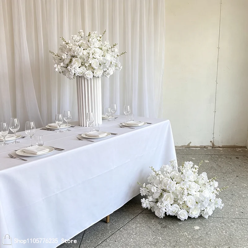 Weiße Kirschblüten-Rosen-Delphinium-Kunstblumenarrangement Hochzeitstisch-Mittelstück Blumenball Hotel-Empfangsbedarf – Detail 3