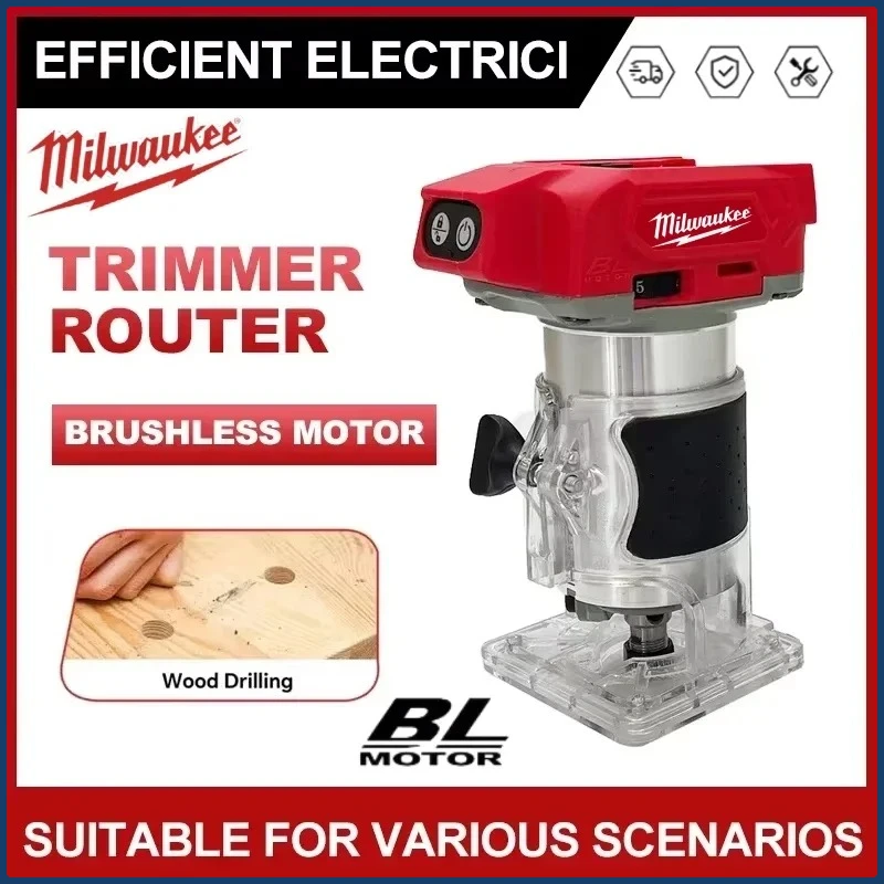 

Milwaukee 800W Cordless Compact Router 5-Speeds Woodworking Trimming Machine Brushless 30000RPM Electric Trimmer
