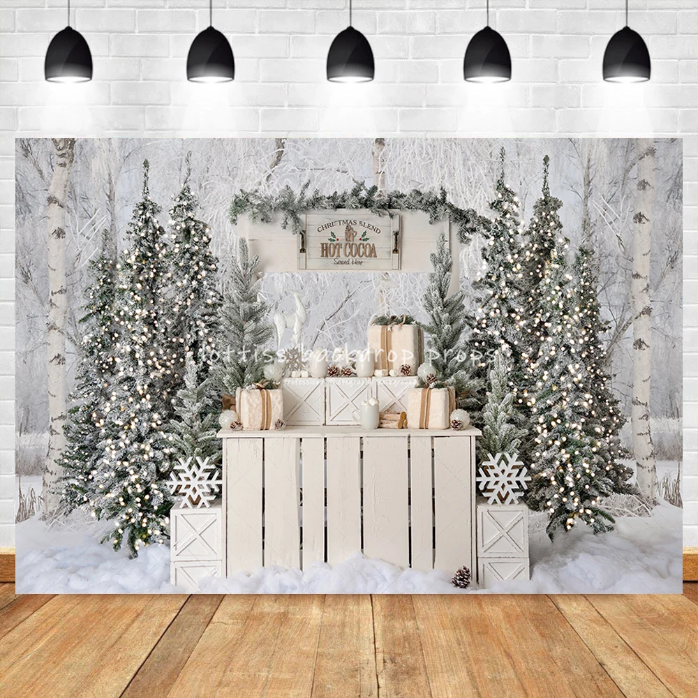 Christmas Slend Hot Cocoa Photo Background,Dreamer Winter Snow Forest Photo Studio Props, Kids Portrait Photography Backdrops