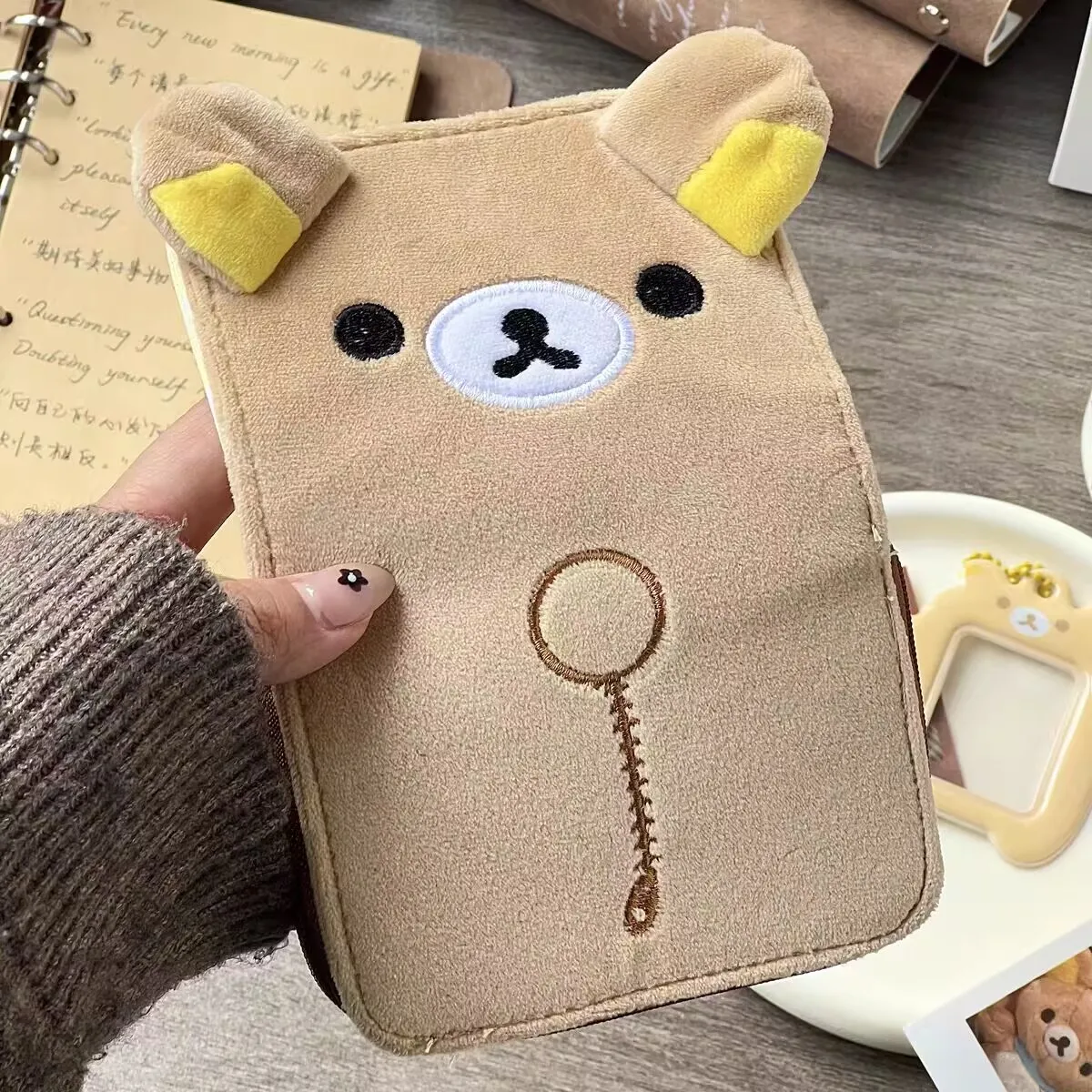 Cute Rilakkuma Bear Plush Stuffed Toy Wallet Purse Short Wallets for Women Girls Purses Money Clips Bag