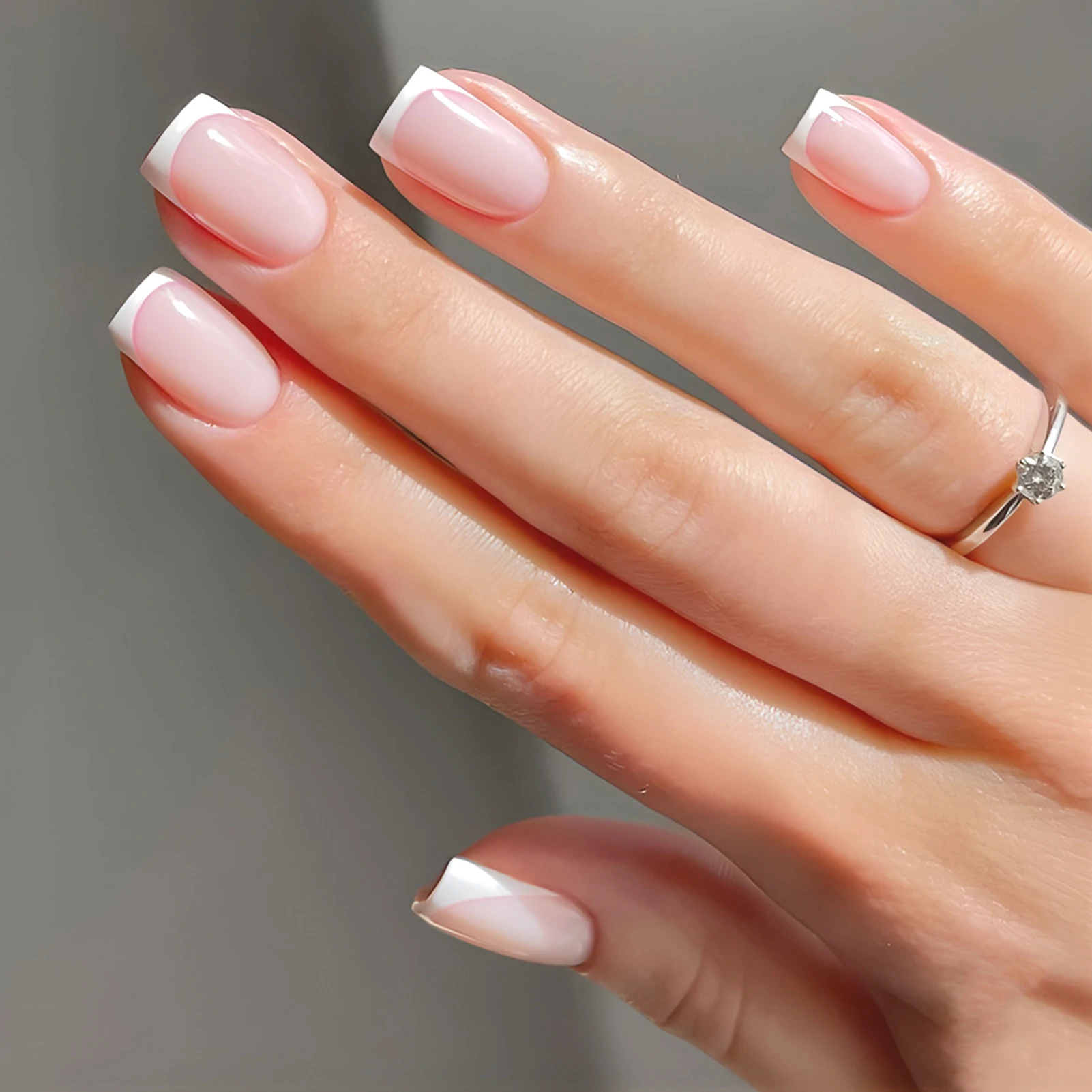 French Style Women Fake Nails White Edge Detachable Medium False Nail Perfect Gift for Girlfriend Wife Friends