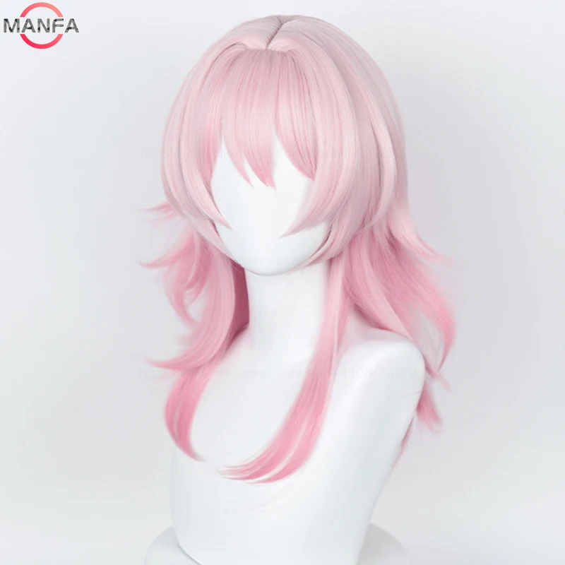 HSR March 7th Cosplay Wig 50cm Long Pink Gradient Wigs Heat Resistant Synthetic Hair Halloween Party