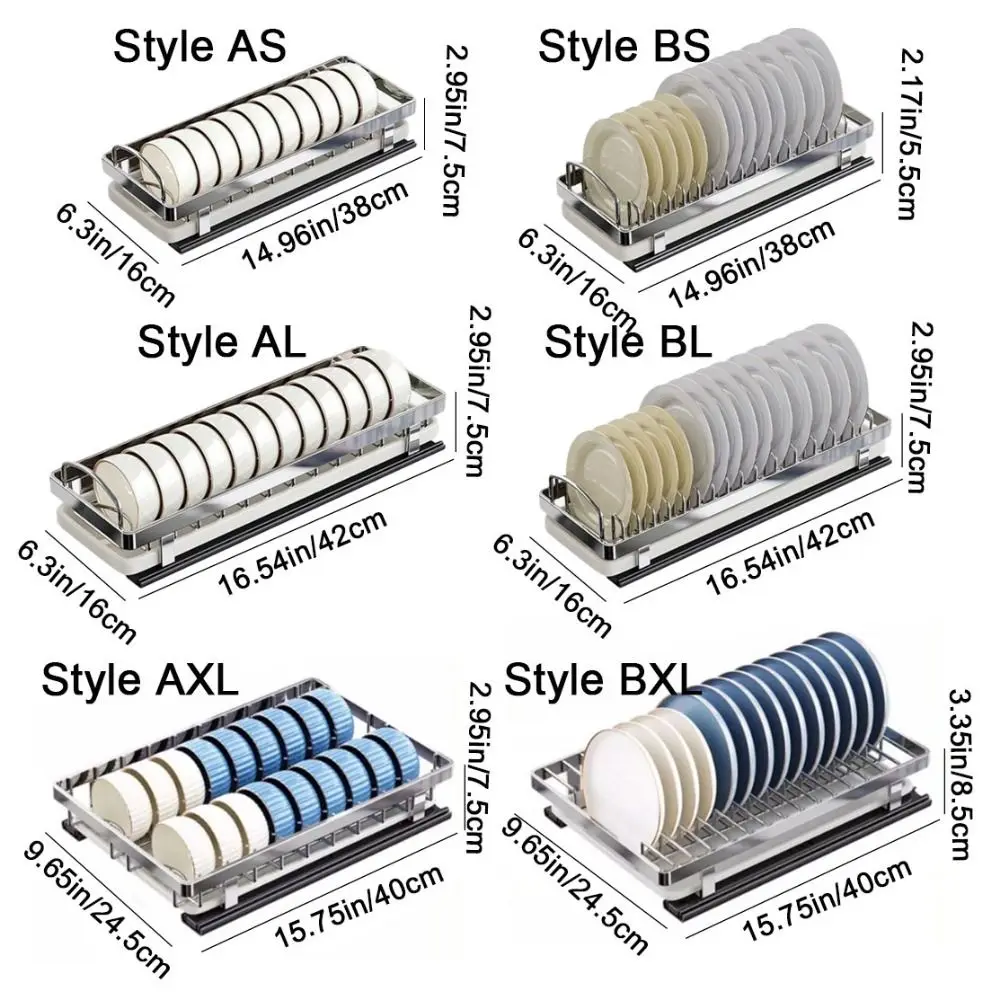 رف أطباق قابل للسحب من الفولاذ المقاوم للصدأ مع مقبض رفوف أطباق المطبخ مع صينية تصريف خزائن كبيرة منظم المطبخ