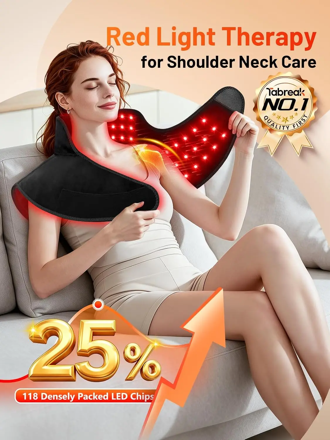Red Light Therapy for Neck Shoulder with Heat & Massage,5000mAh Controller | 118 LEDs Infrared Light Pad,Timer & Pulse Modes,Por