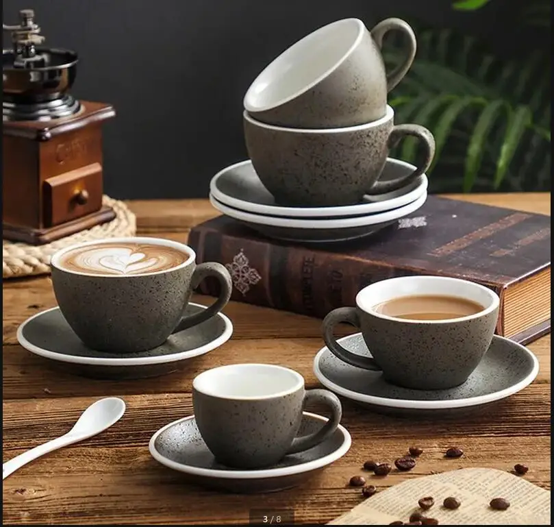 

Coffee Cup Retro Ceramic Mug Couple Afternoon Tea Set with and Spoon Home Office Drinking Utensils