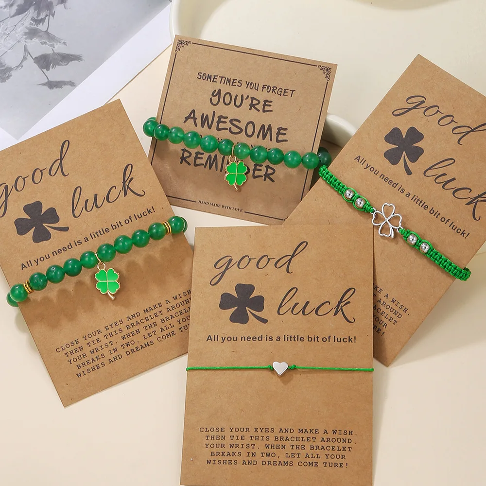 Four Leaf Clover Lucky Charm Bracelet for Women, Girls - Good Luck Friendship Wish Bracelet for St. Patrick’s Day Party Favor