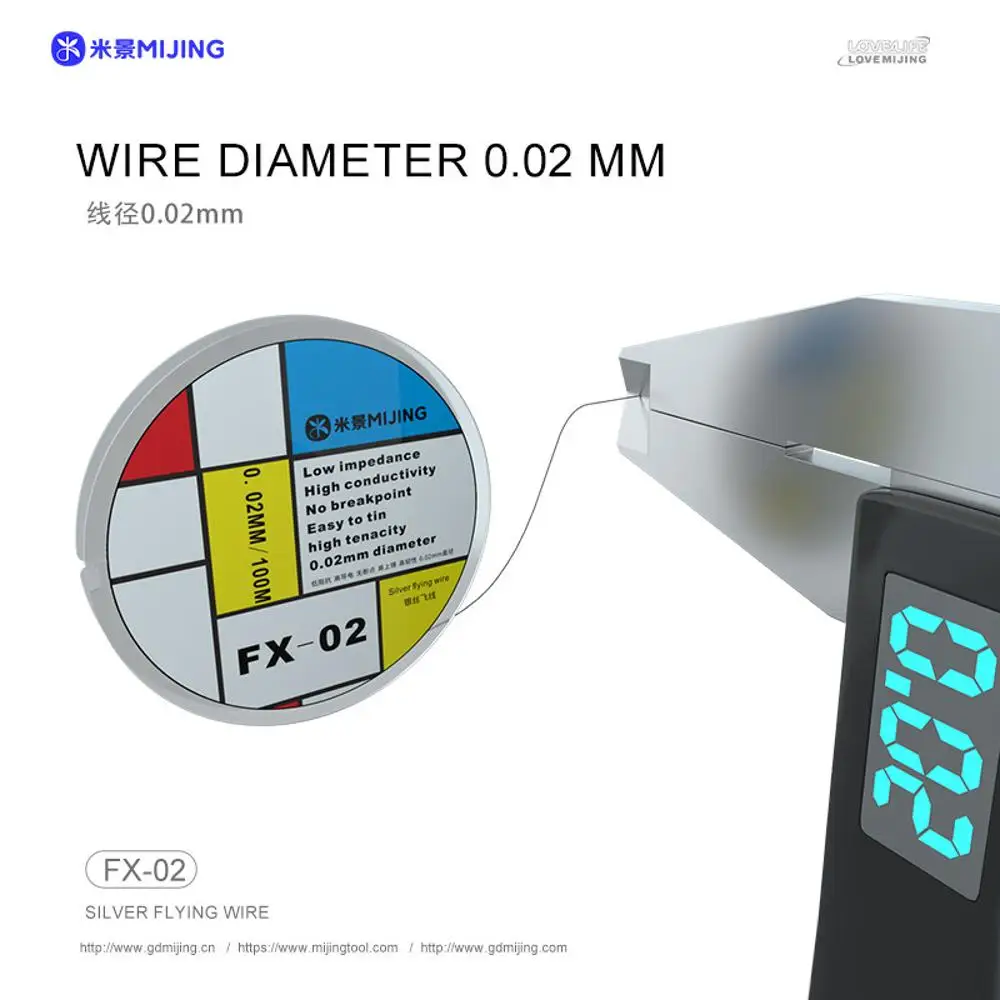 

MIJING FX-02 Silver Wire Flywire 0.02mm Wiring PCB Motherboard Flying Line for IPHONE Android Phone Repair Line Solder Pad