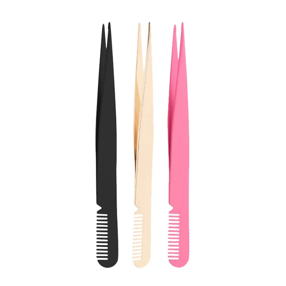 3Pcs Eyelash Tweezers Stainless Steel Lash Clamp Applicator for False Lashes Professional Lash Tweezers Eyelash Applicator Tool