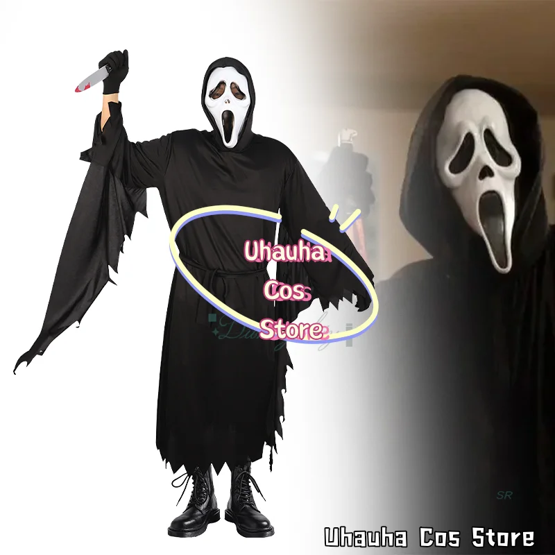 Disfraz de Scream GhostFace para niños, vestido elegante con máscara de calavera, vestido largo negro, fiesta de Halloween, película de terror, Carnaval, chico adulto