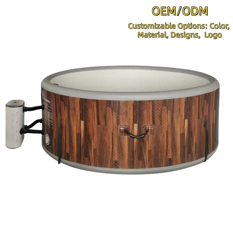 

Durable Inflatable Hot Spa Bath Tub 2-4 Person 180cm Round Whirlpool Spa Tub with Heater Pump for Balcony