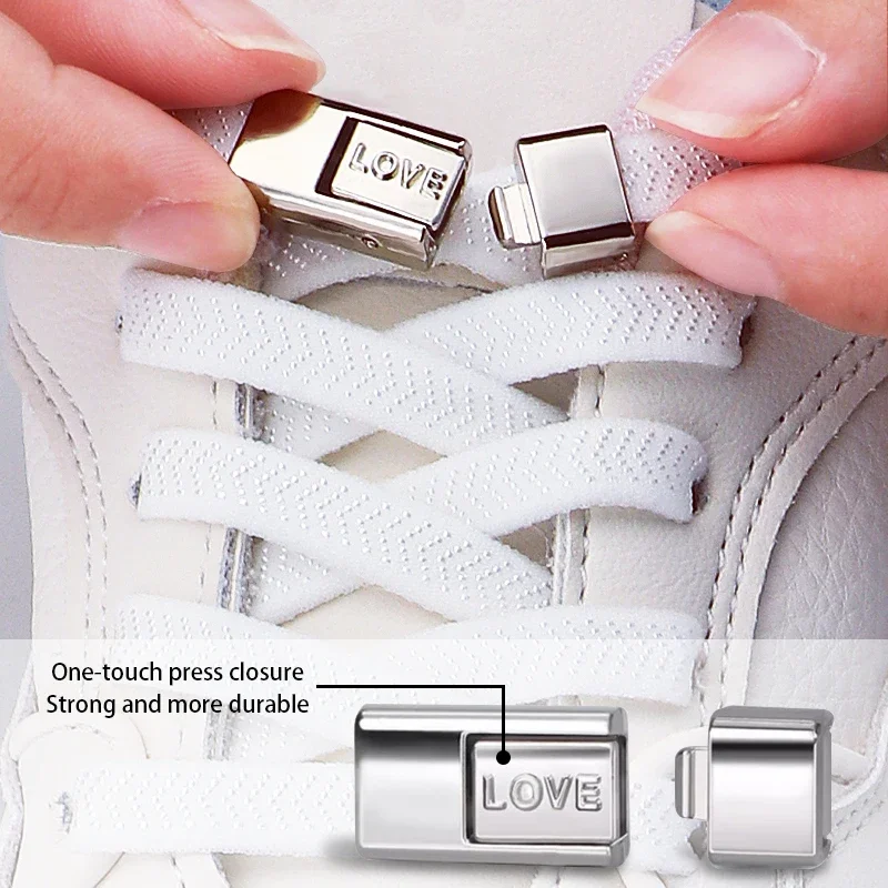 Elastic Lazy No Tie Shoelace Kit Flat Dotted Stretch Laces with Engraved Buckle Easy Install Anti Drop Replacement Shoe Laces