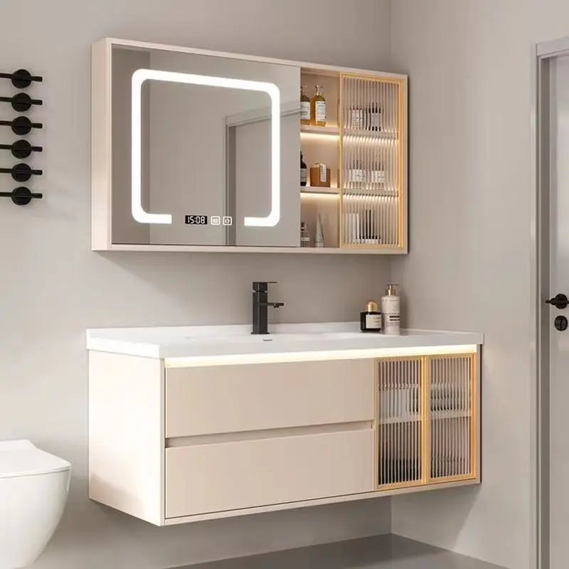 

Small apartment cabinet ceramic integrated basin wash hand rock slab basin wall-mounted smar