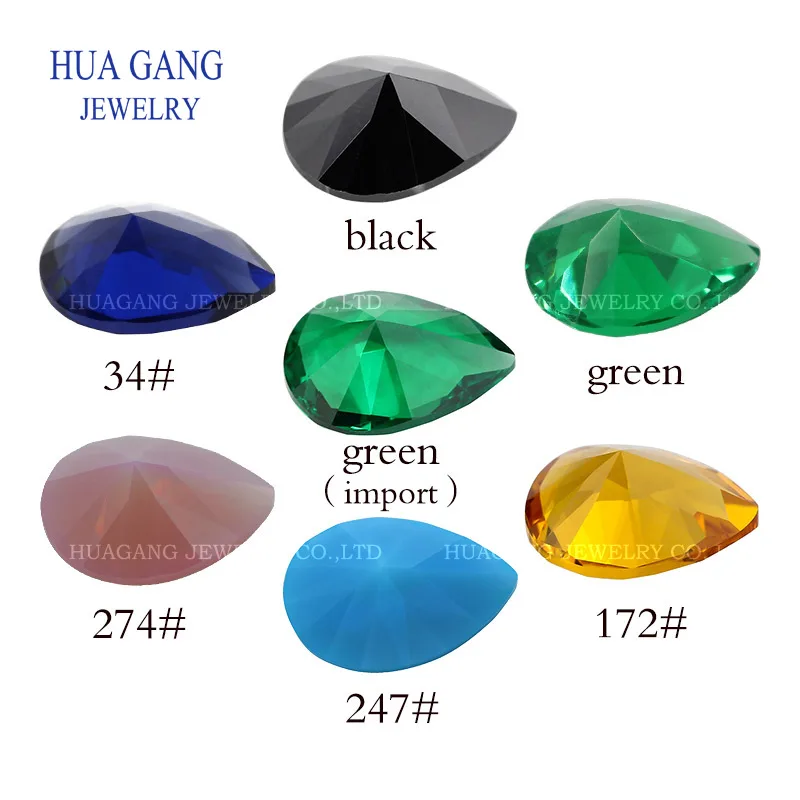 Pear shaped synthetic gemstone nano material pink Golden Green Sea Blue Synthetic gemstone for jewelry inlay can be wax inlaid