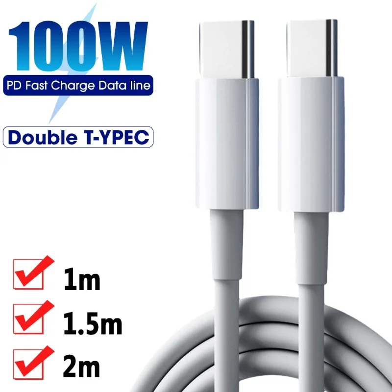 100W Type-C To Type-C Data Cord for Samsung Xiaomi Huawei MacBook IPad Quick Charge Double Type C Cables 2/1.5/1m