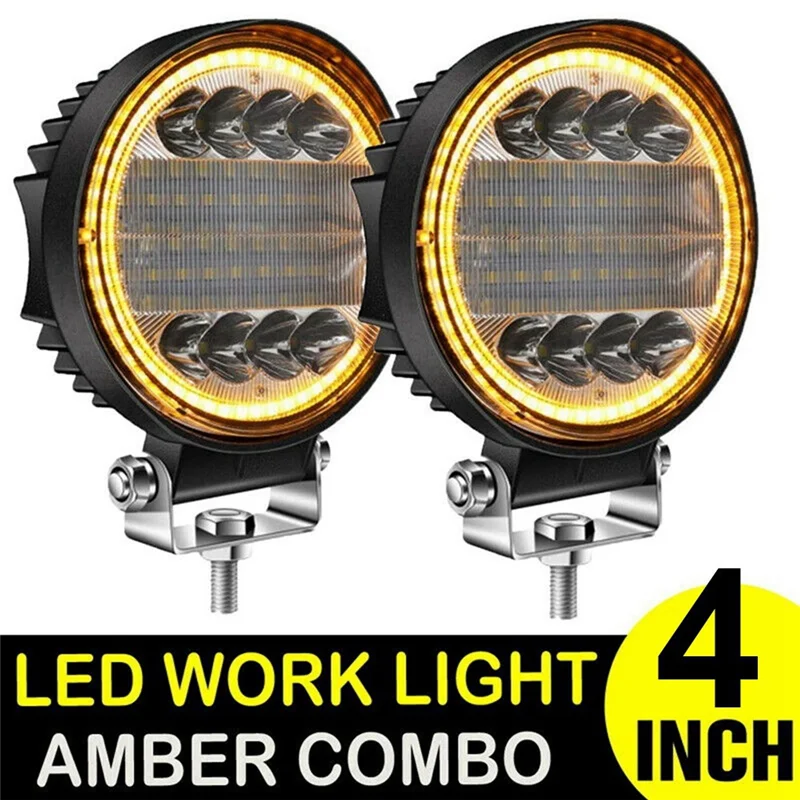 LICE-6Pcs 4 Inch LED Work Light Combo Spot Flood Off Road Driving Amber Fog Lamp