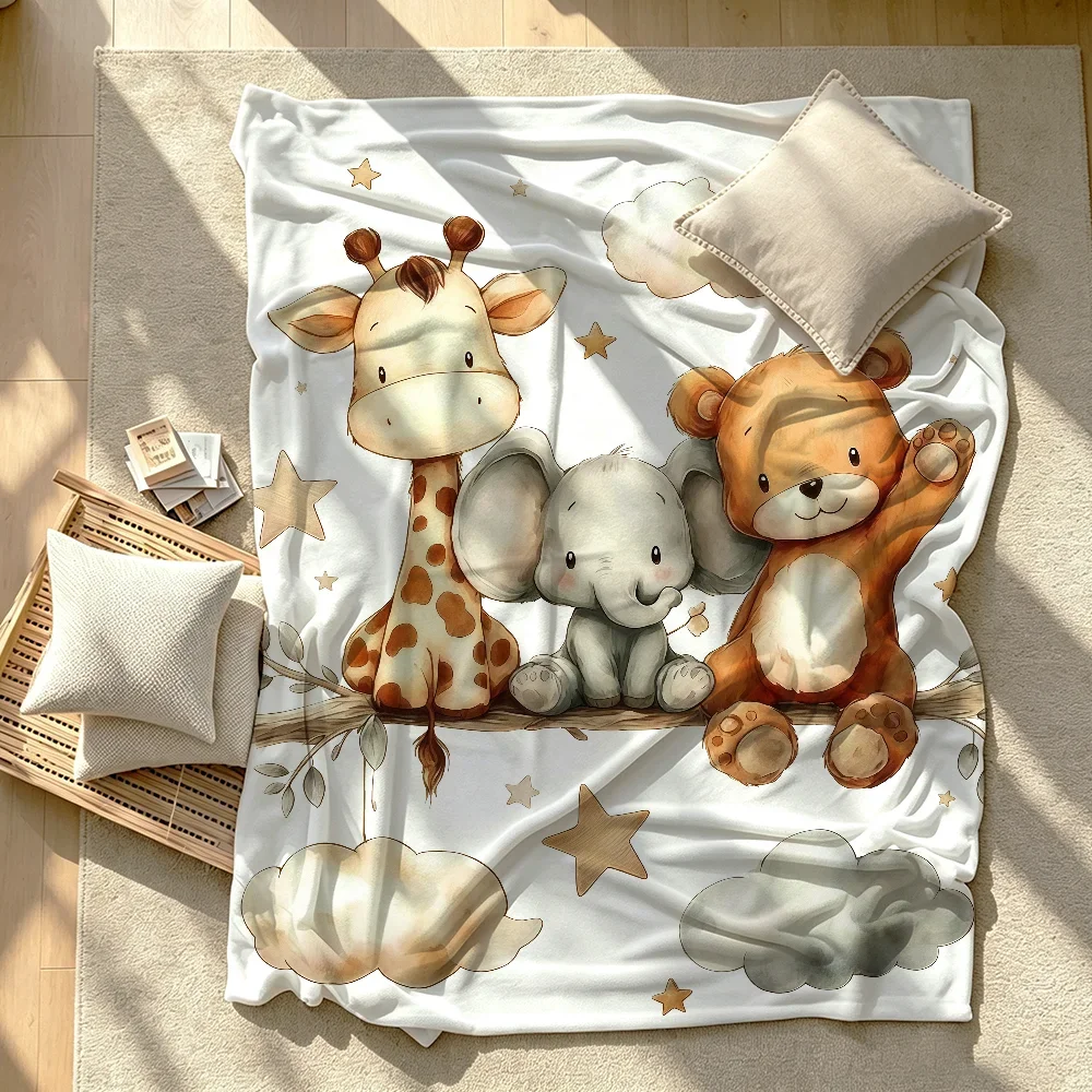 Giraffes Lions Elephants Baby Cartoon Blanket Soft Warm And Thick Perfect For Bedroom Living Room Bed Sofa Camping Picnic Office