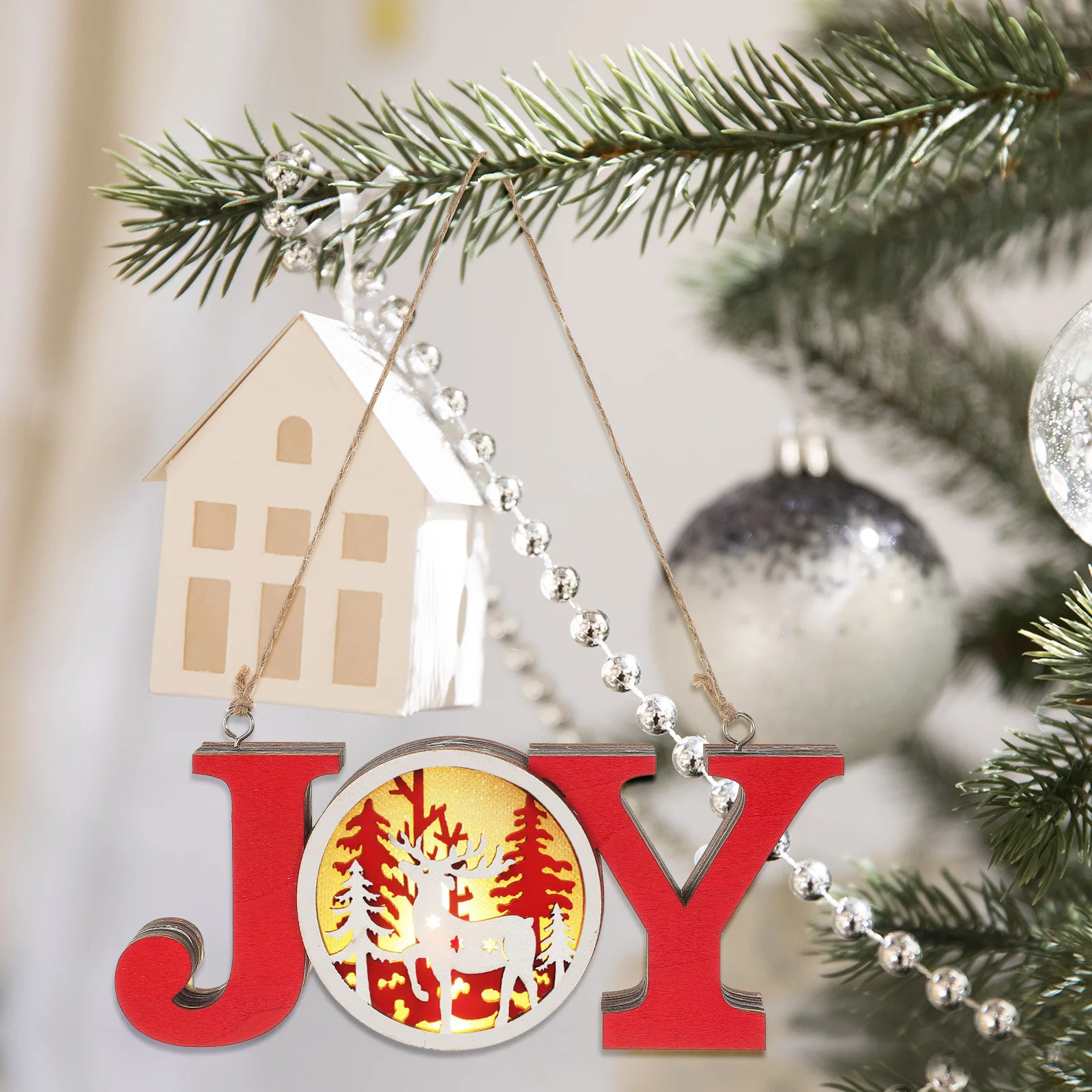 

Wooden Letter Light Ornament Luminous Xmas Hanging Pendant For Christmas Tree Desktop Window Decor Festival Craft