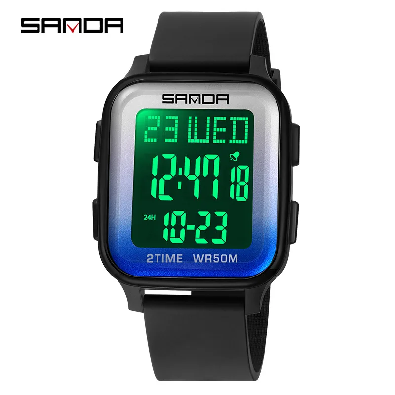 SANDA 2025 새로운 남성용 LED 전자 시계 방수 스포츠 알람 시계 다기능 학생 패션 전자 시계 선물