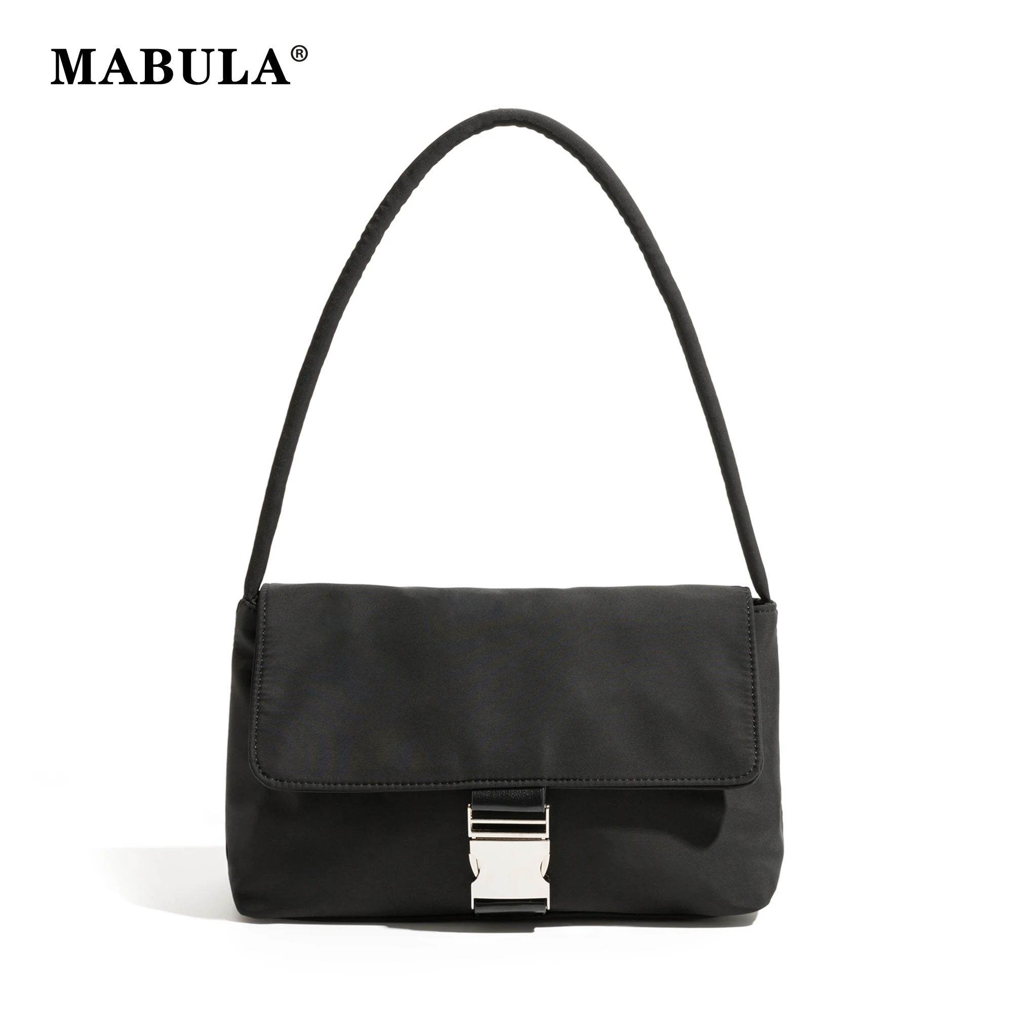 

MABULA Classical Flap Cover Nylon Women Shoulder Bag Brand Simple Underarm Purse Lightweight Ladies Clutch Handbag