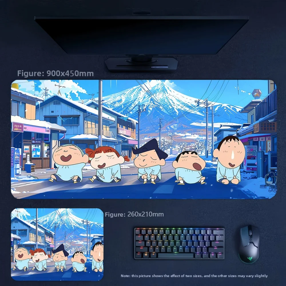 Animation High Quality Leather Mouse Pad Crayon Shin-chan and His Friend Shold An Umbrella Print Pattern Large Size Table Mat