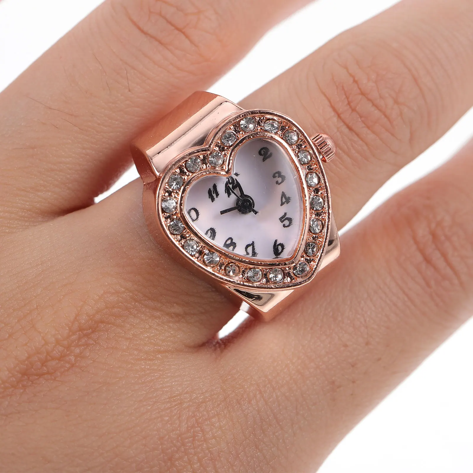 ساعة إصبع نسائية على شكل قلب خاتم إصبع هدية عيد الحب للسيدات #6