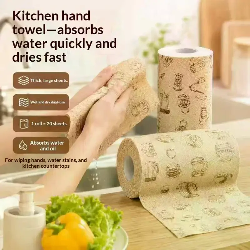 Printed Disposable Lazy Rag Roll, Kitchen Dish Cloth, Dry & Wet Dual Purpose, Tear-off Absorbent Cleaning Towel For Household K