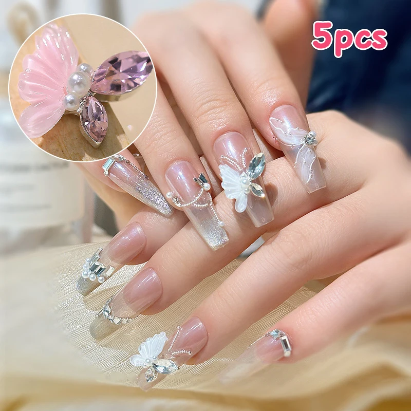 Verhéritage à ongles papillon en cristal de glace, accessoire de nail art, 5 pièces