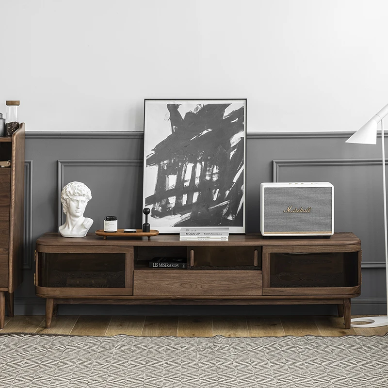 Solid wood TV cabinet Nordic black walnut audio-visual cabinet Japanese simple small apartment