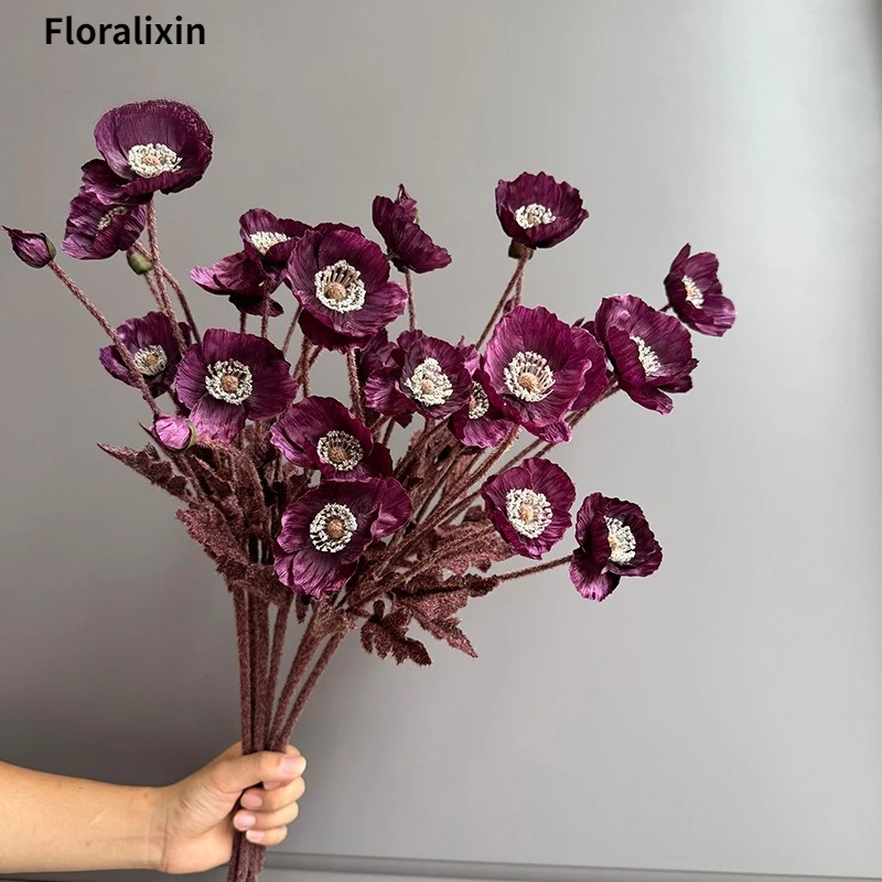 

6 шт./60 см Искусственные маки из флокированного материала для декора дома, сада, свадебных торжеств, вечеринок, DIY, шелковые искусственные цветы, аксессуары