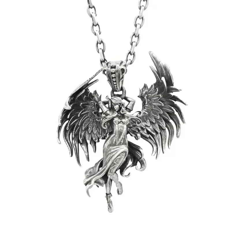Retro Punk Style Metal Evil Angel Wings Goddess Pendant Necklace Men Women Lucky Amulet Jewelry image 2