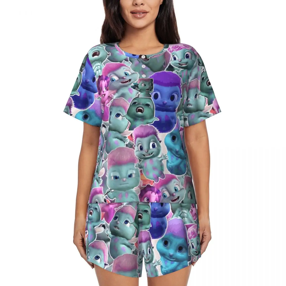 

Ночные рубашки Bibble Fairytopia с круглым вырезом и короткими рукавами для сна, женские свободные пижамные комплекты с короткими штанами