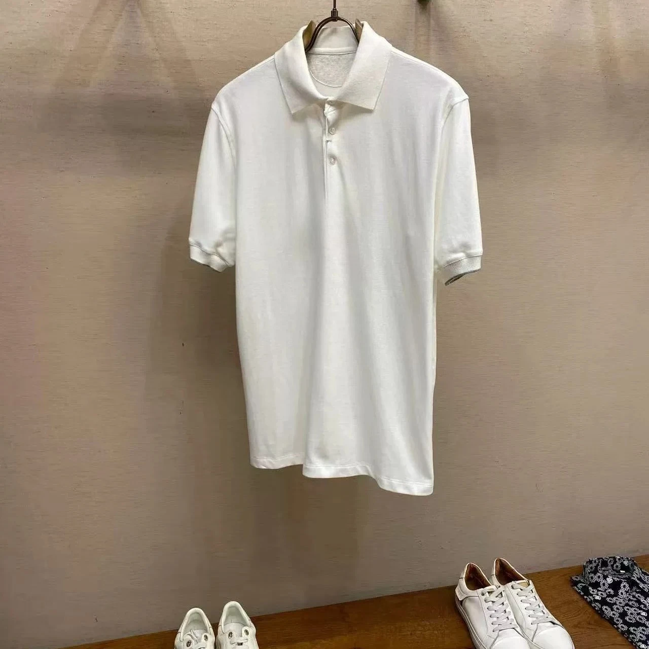 Italy BC old money style men's breathable pearl cotton short-sleeved business lapel embroidered POLO shirt