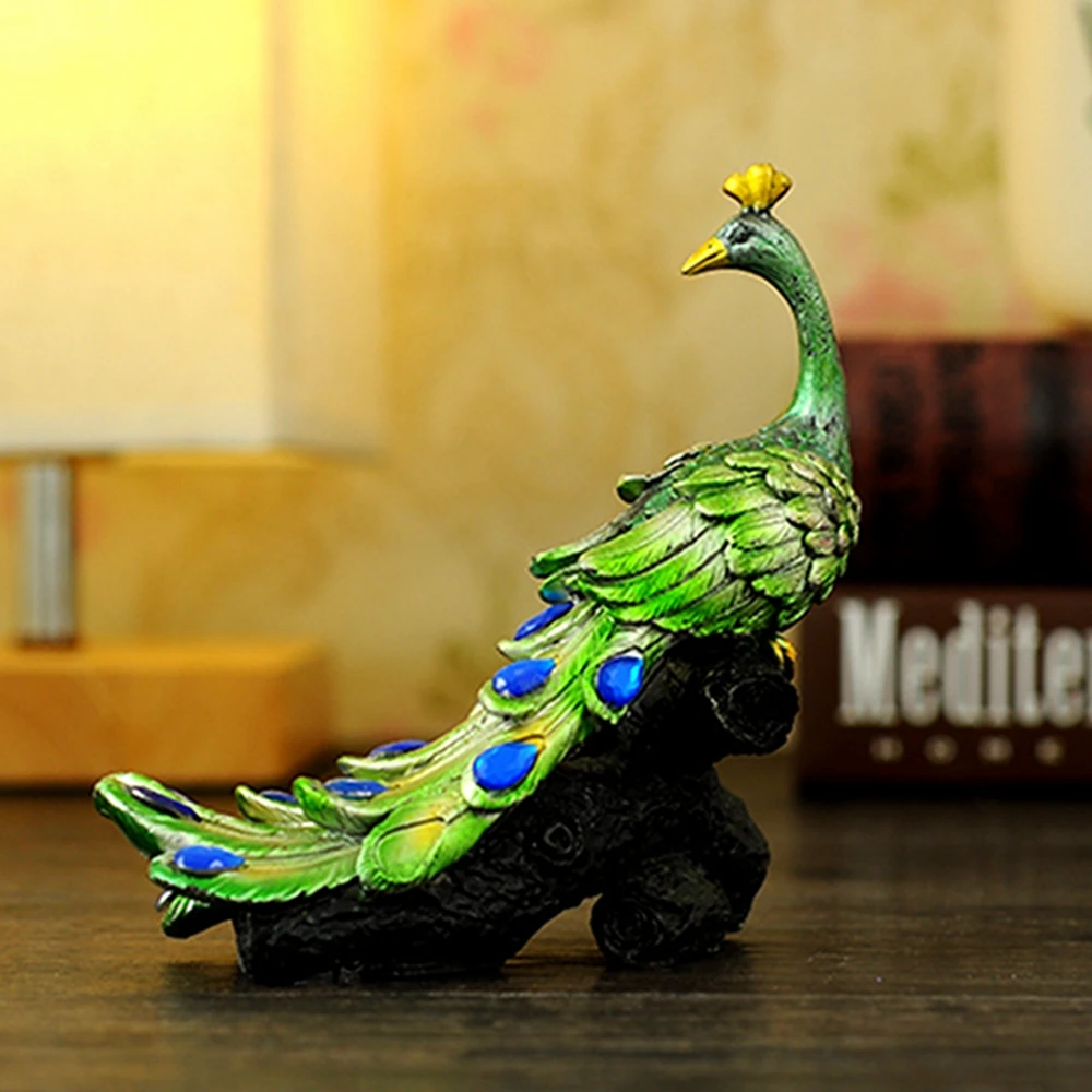 

Handmade Resin Peacock Figurine Colorful Desk & Shelf Decor Unique Gift for Women Birthday Housewarming