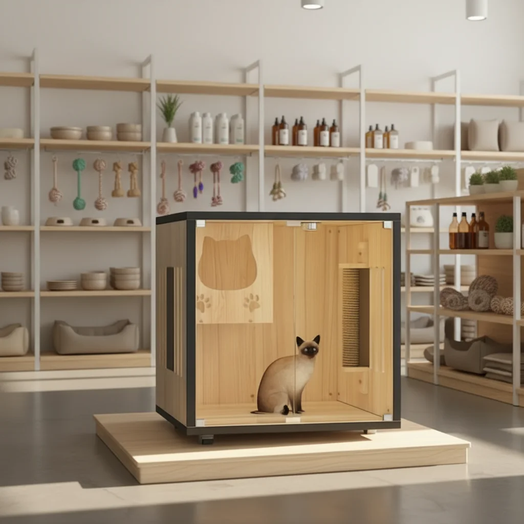 Wooden Cat Hotel Room Pet Kennel with Animal Pattern Sample Available