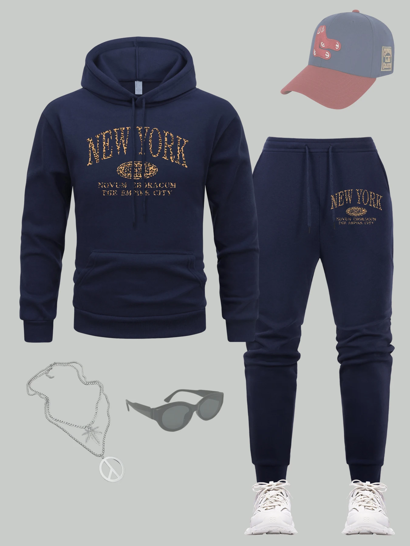 

Комплект с капюшоном с принтом New York Queens City, мужские повседневные универсальные комплекты спортивных штанов, удобный пуловер, флисовые мужские спортивные штаны с карманами