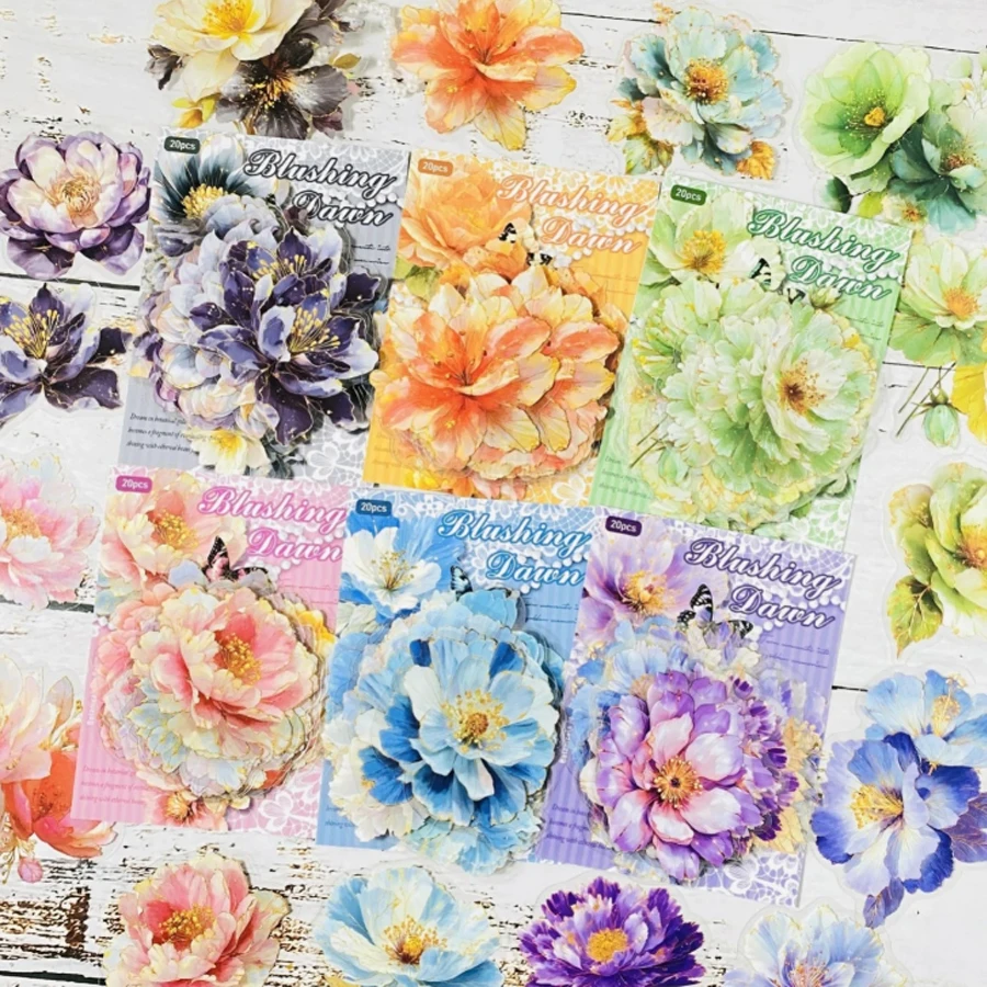 

20 pcs Flower Stickers for Scrapbooking, DIY Craft Materials, Pre-Cut Transparent PET Material Junk Journal Stickers