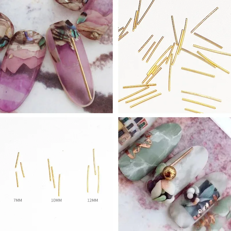 10 ชิ้น 3D เล็บ Art Rivet Charm Gold Sticks โลหะผสมโลหะ Studs แท่งตรงสําหรับ DIY ตกแต่งเล็บ 7-12 มิลลิเมตร