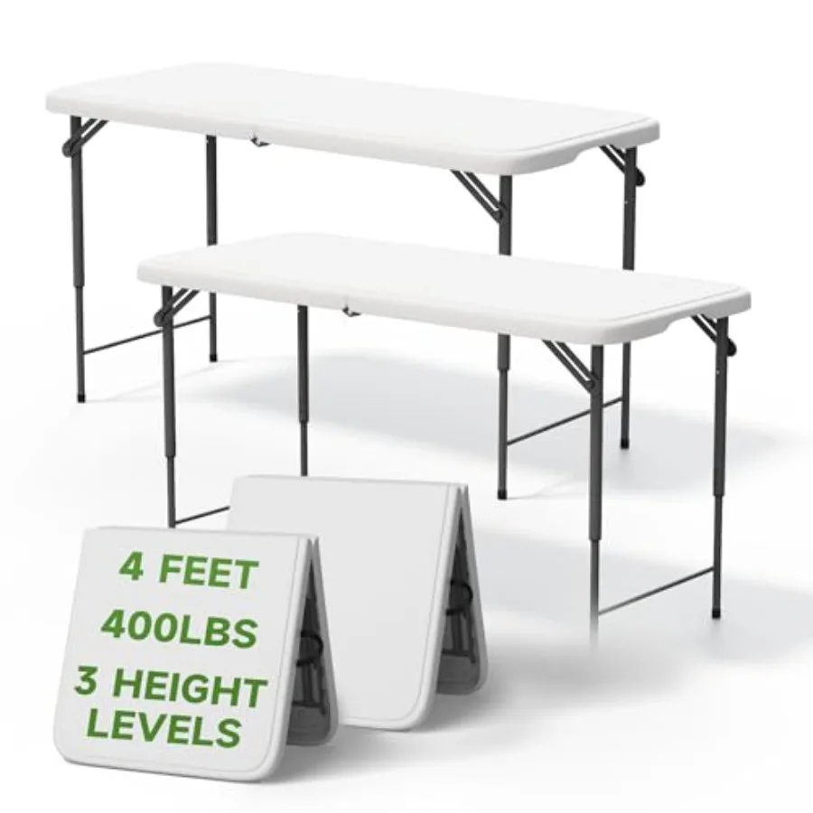 

Folding Table 4 Foot - 3-Position Adjustable Height Heavy Duty 400 lbs Ccity - Portable Tables Folding for Camping Party Indoor