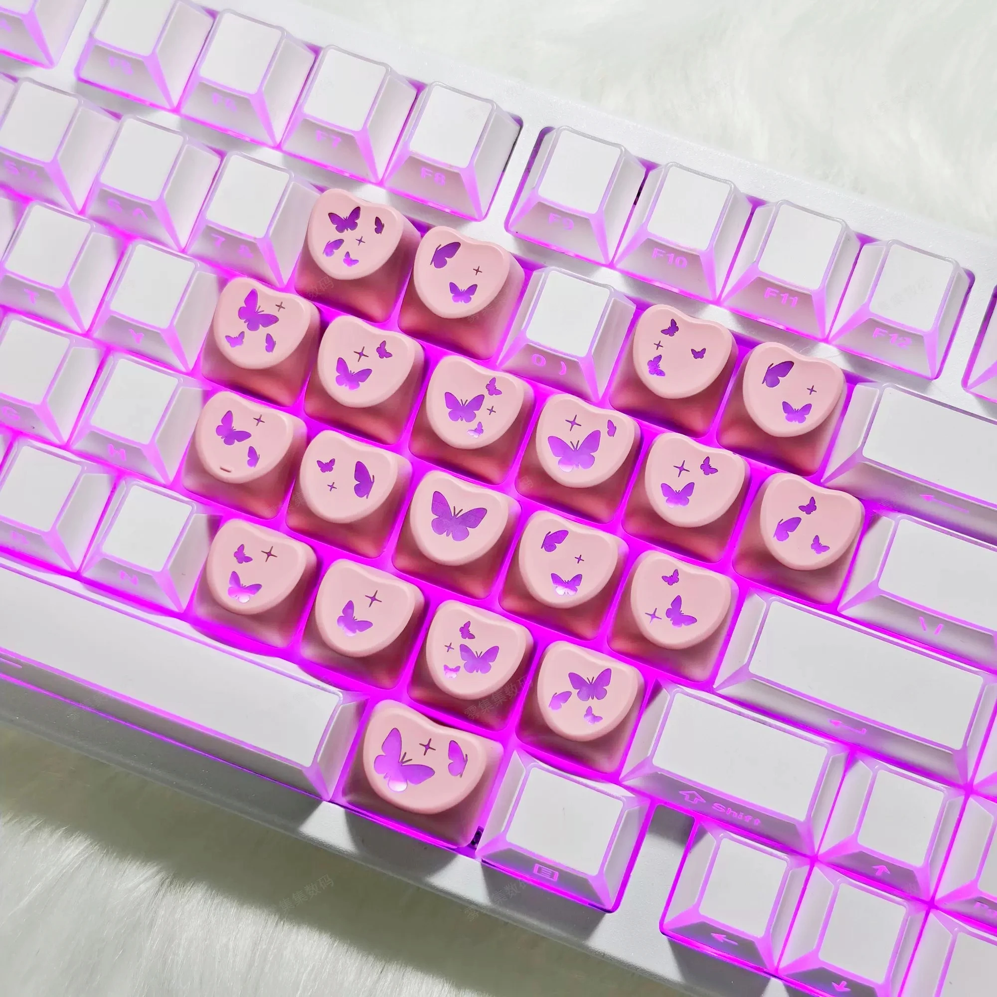 MAIMOOO Love Butterfly Keycaps Personalized Engravless Supplement Silver and White Transparent Keycaps 21keys