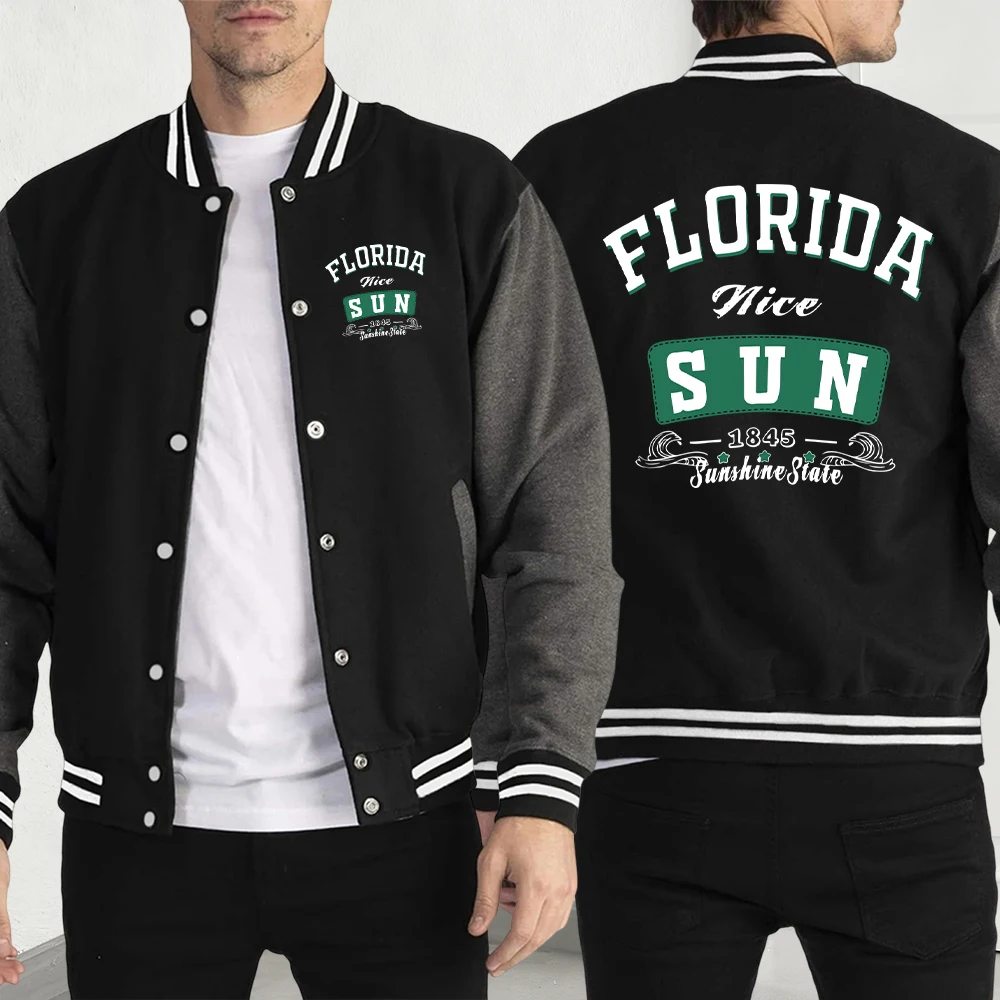 

Florida Nice Sun 1845 Print Jackets Men Hip Hop Personality Baseball Jersey Fashion Clothes Fleece Pullover Y2K Menswear
