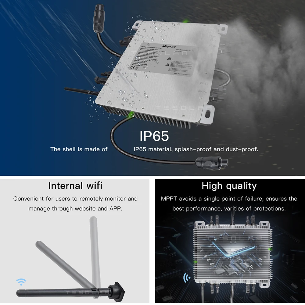 Imagem -06 - Inversor Micro Solar Inteligente Deye 1600w Mppt Wifi Integrado Inmetro Vde Certificação Iec para Grade 230v Módulos Fotovoltaicos de 6072 Células